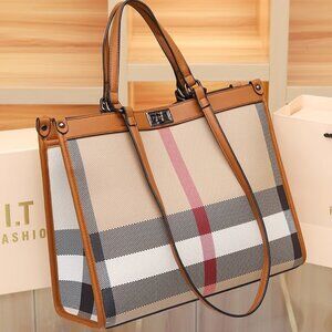 Cowhide Genuine Leather Bag Fashion Check Large Capacity Shoulder Bag